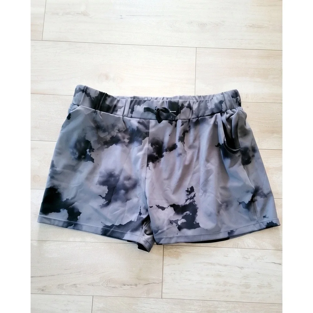 Kcutteyg XL Gray Tie Dye Athletic Shorts Drawstring Pockets Stretch‎ Workout NWT